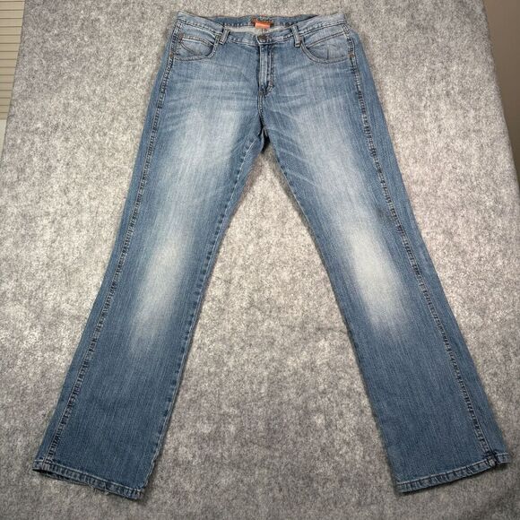 Wrangler Tough Service Jeans Mens 34x36 Fits 34x34 Blue Denim Western Cowboy